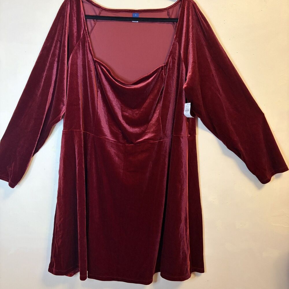 Old Navy Red Velvet Mini Dress 3X Fit Flare Square Neck Goth Whimsical Romantic